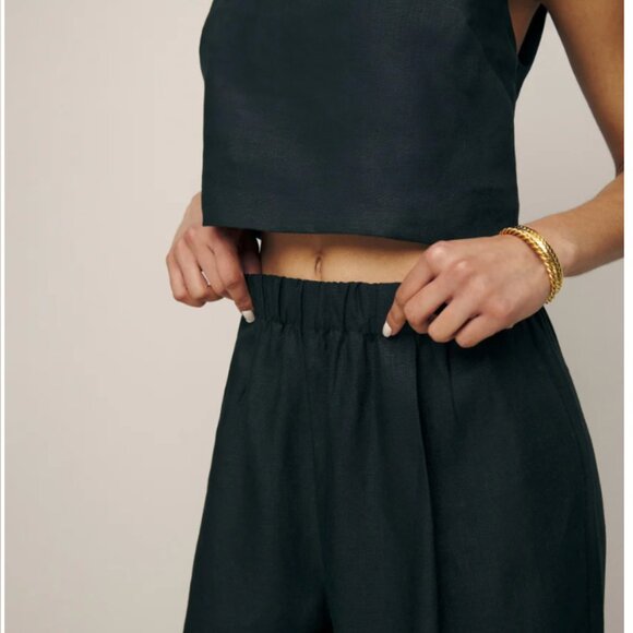 Reformation Black Fernando XS Wide-Leg Linen Pant - Picture 2 of 6